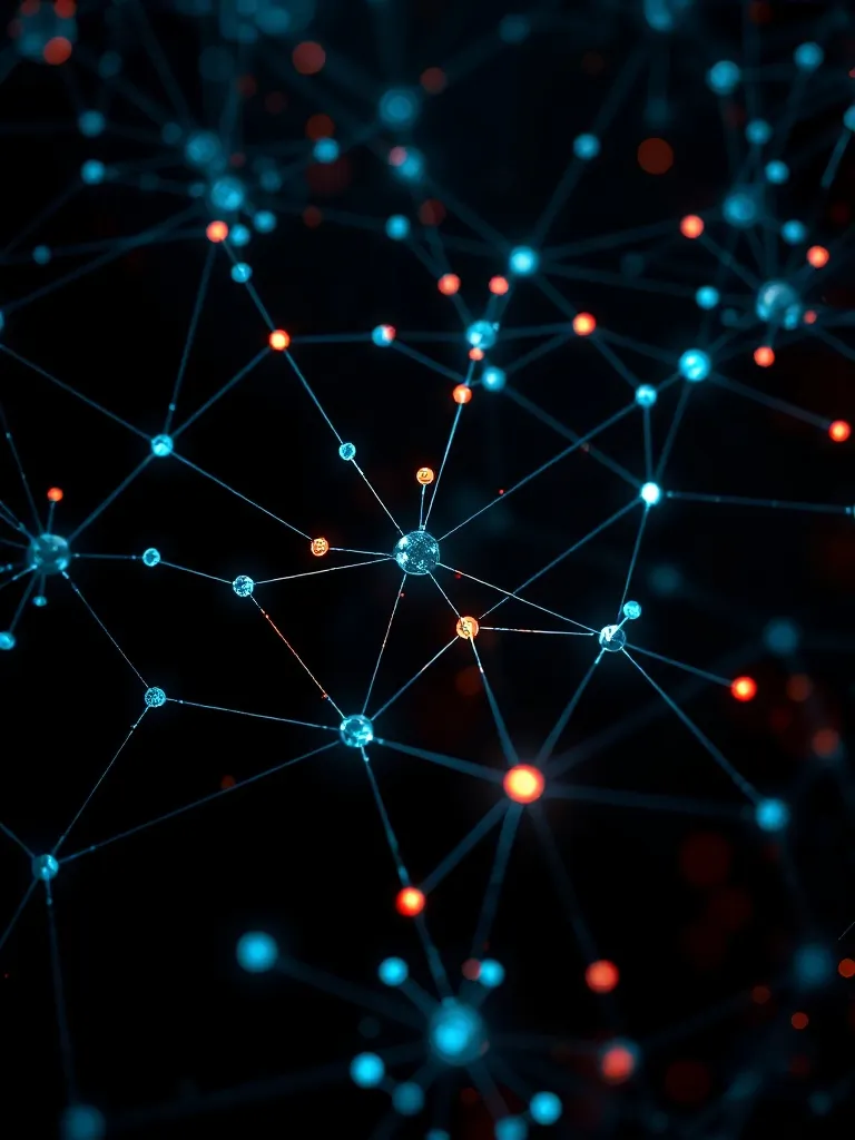 A technical visualization of a neural network with glowing n